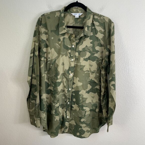Old Navy Womens XL Classic Shirt Camouflage Button Up Blouse Cotton Long Sleeve - Picture 7 of 9